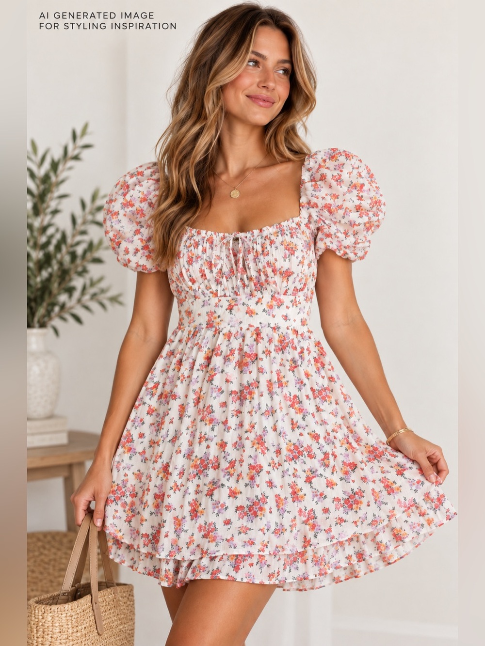 Just Found Floral Puff Sleeve Mini Dress Smocked Size M
